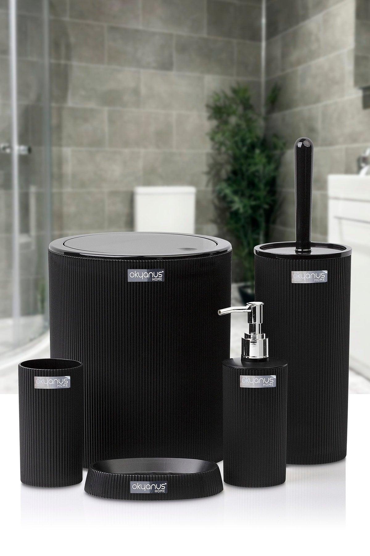 Mina Black Striped Round Bathroom Set - Swordslife