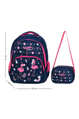 Licensed Navy Blue Flamingo Patterned Primary School Bag And Lunch Box Oval Laser Print