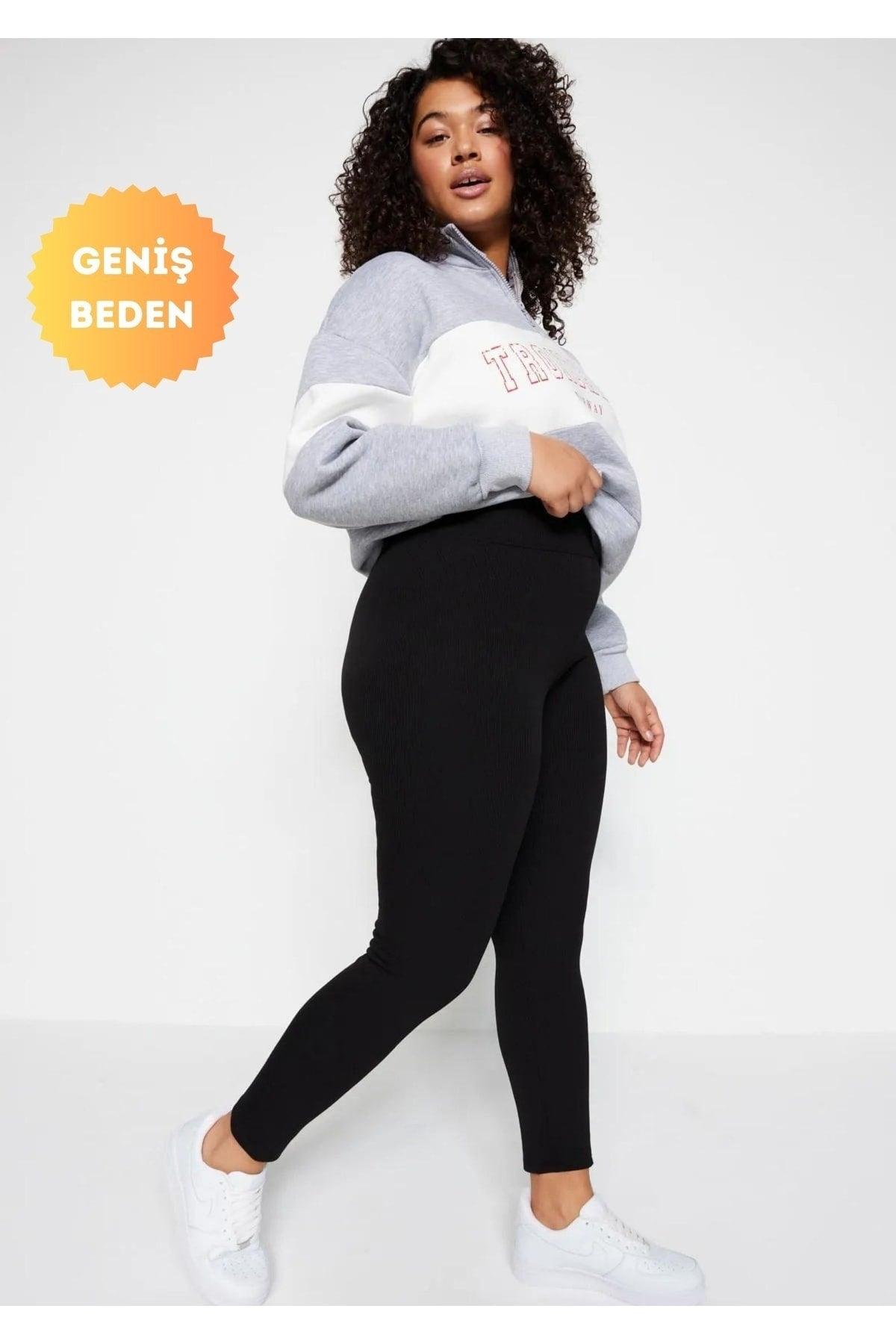 Curve Plus Size Ribbed High Waist Contouring Black Leggings - Swordslife