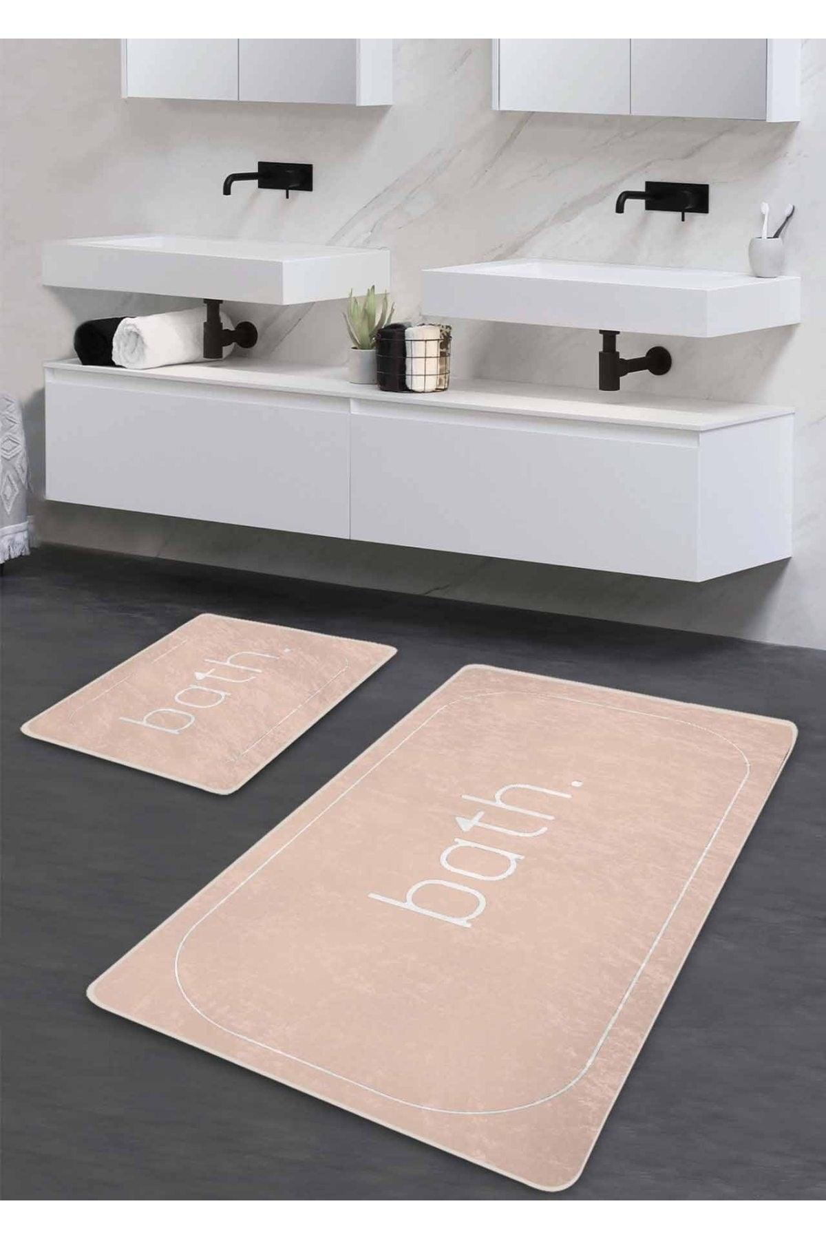 Non-Slip Base Washable Double Bath Mat - Powder Bath Patterned 60*100 Cm - 50*60 Cm - Swordslife