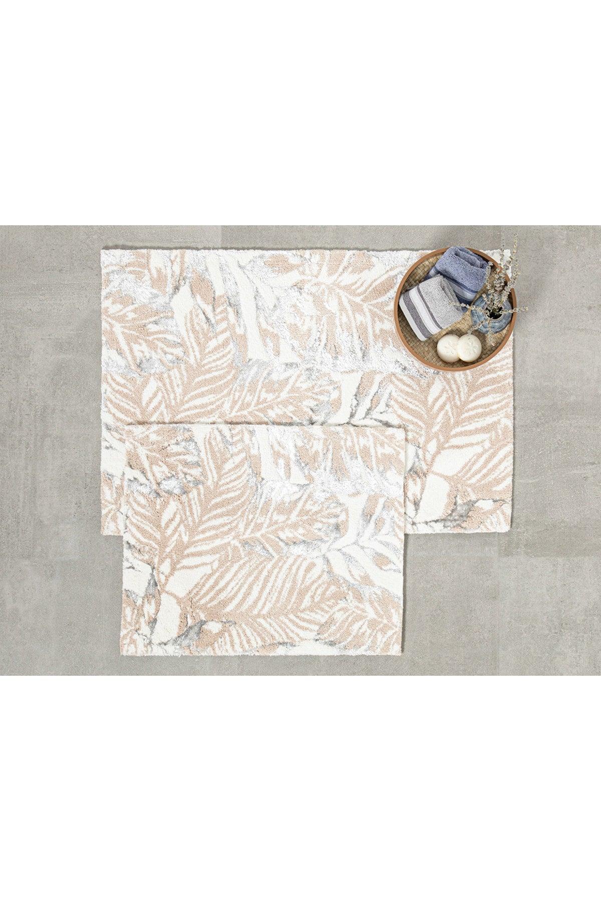 Foliage Cotton Flush Cotton Bath Set 60x90 + 50x60 Cm Beige - Gray - Cream - Swordslife