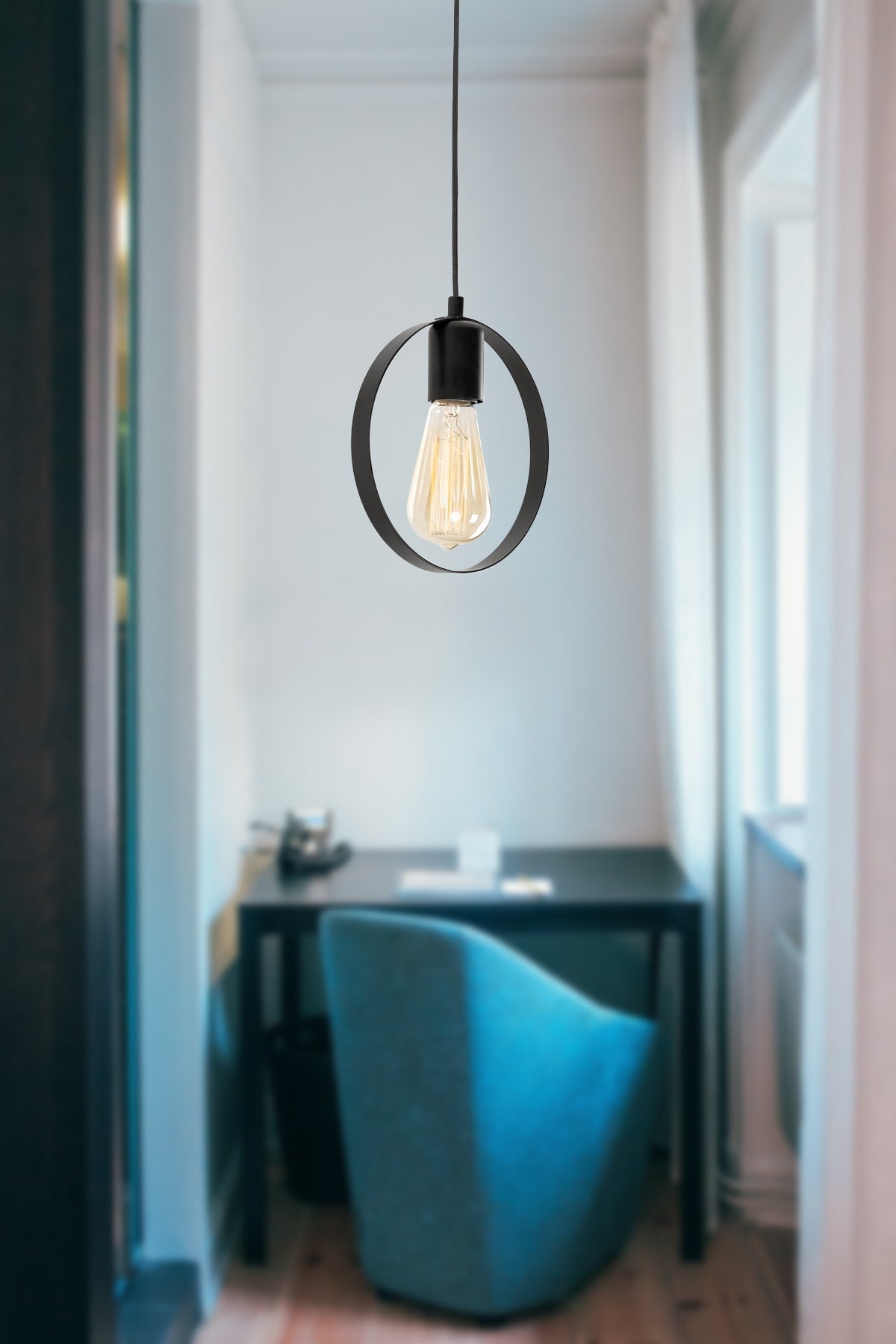 Ring Single Black Modern Retro Pendant Lamp Kitchen Living Room Pendant Lamp Chandelier