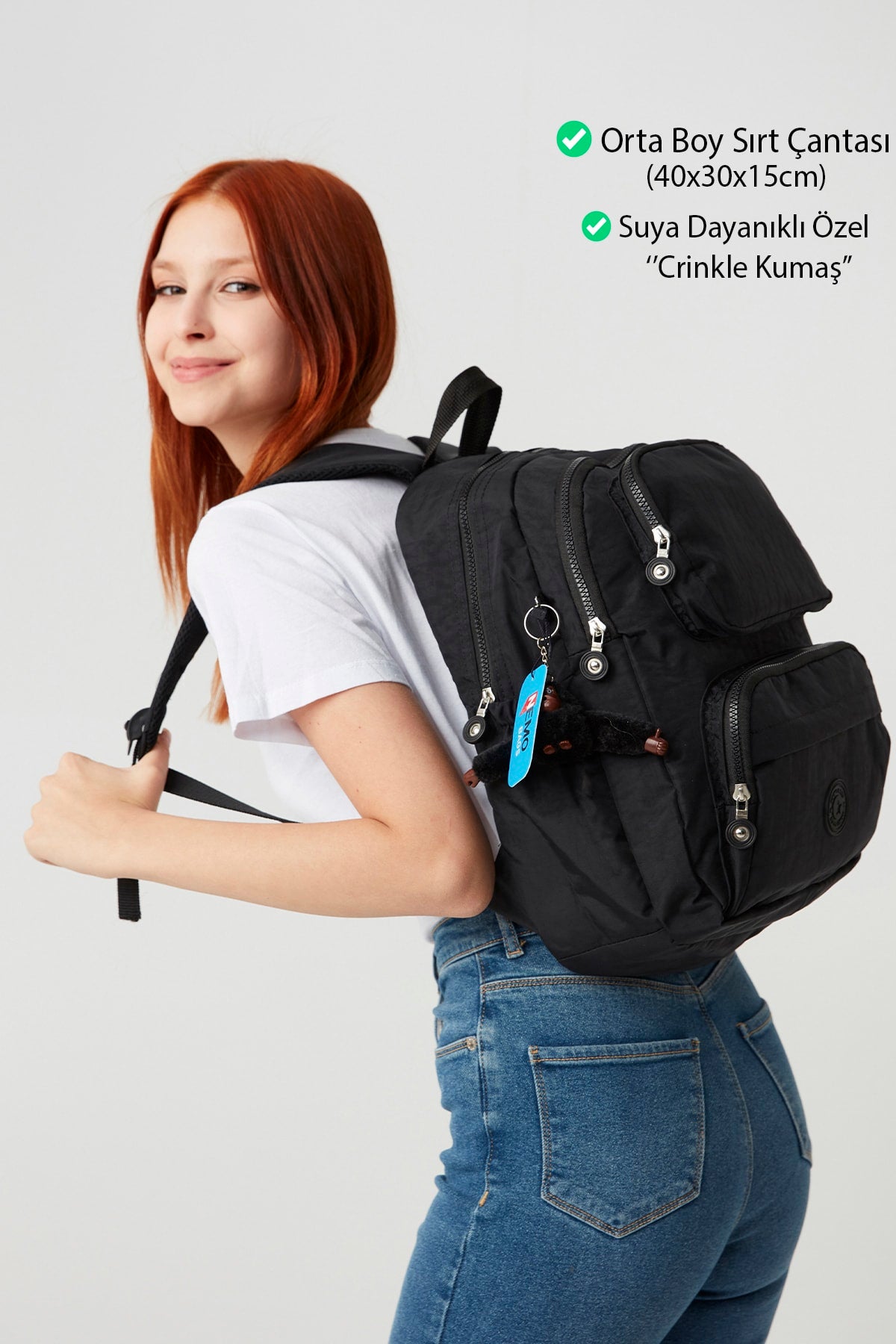 Dark Black Crinkle Nemobags Unisex Waterproof Black Clinker Backpack Laptop School Bag