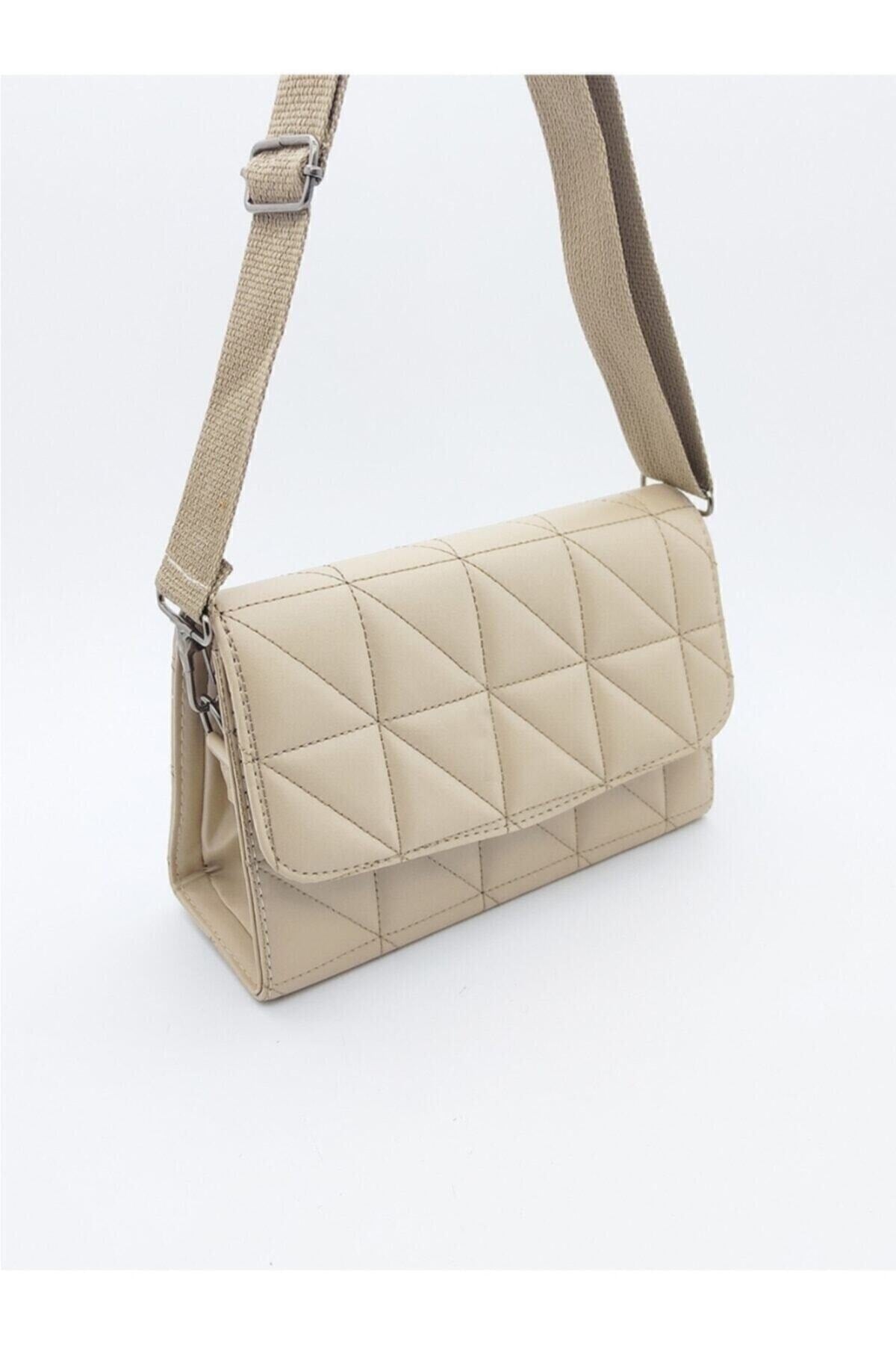 Purpleart Cream Column Strap Quilted Women's Shoulder Bag