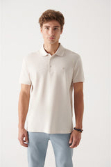 Men's Beige 100% Cotton Breathable Standard Fit Normal Cut Polo Neck T-shirt E001004