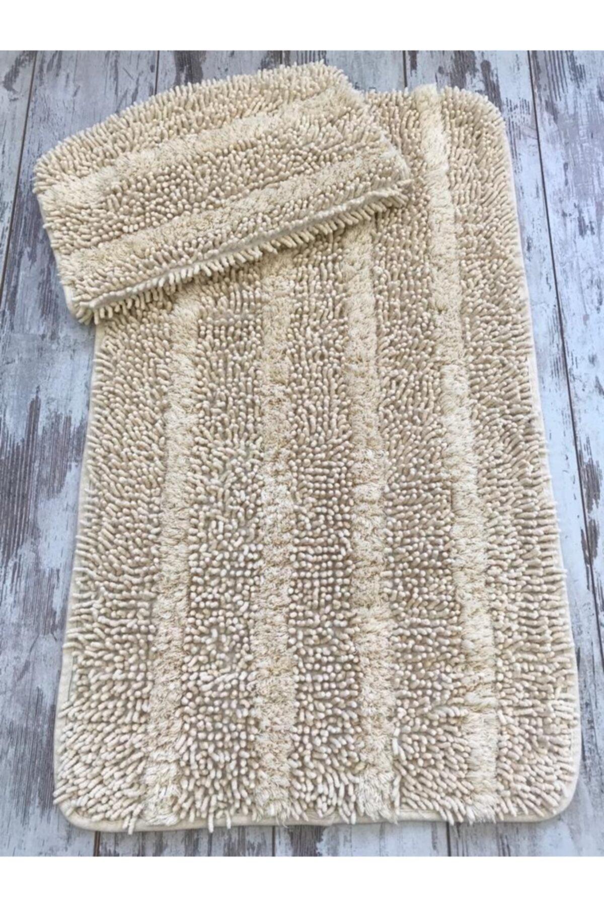 Natural Cotton Spaghetti Cornered Beige 2-Piece Bath Mat Set Bathroom Carpet Closet Set - Swordslife