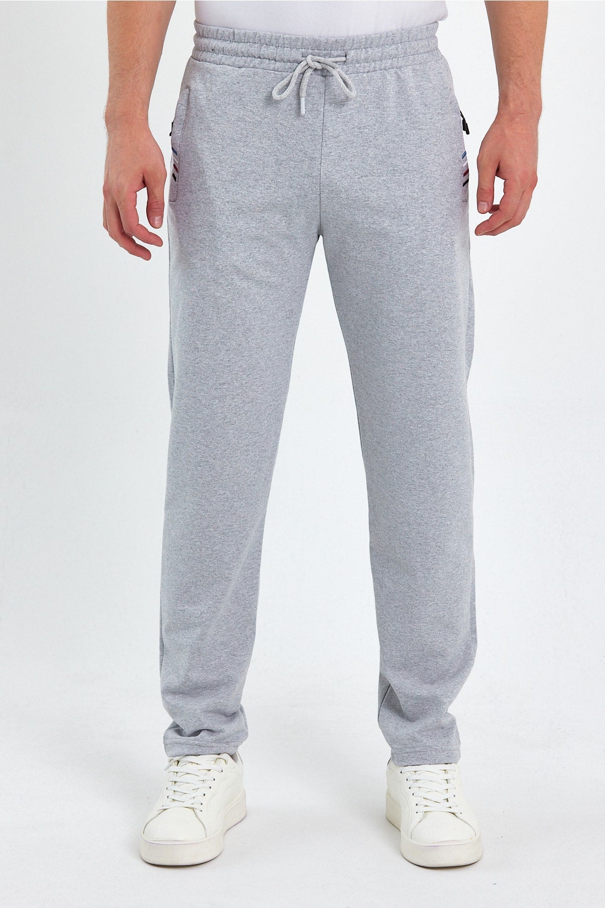 Gray Men's Zipper Pocket Embroidery Detail Straight Leg Casual Fit Sweatpants