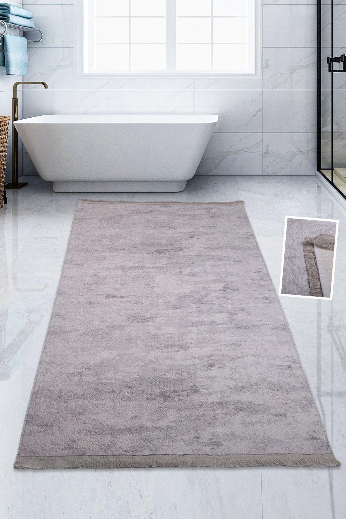 Nova Gray 100x200 Cm Cotton Non-Slip Base Plush Bath Mat Big Tassels Bathroom Rug - Swordslife