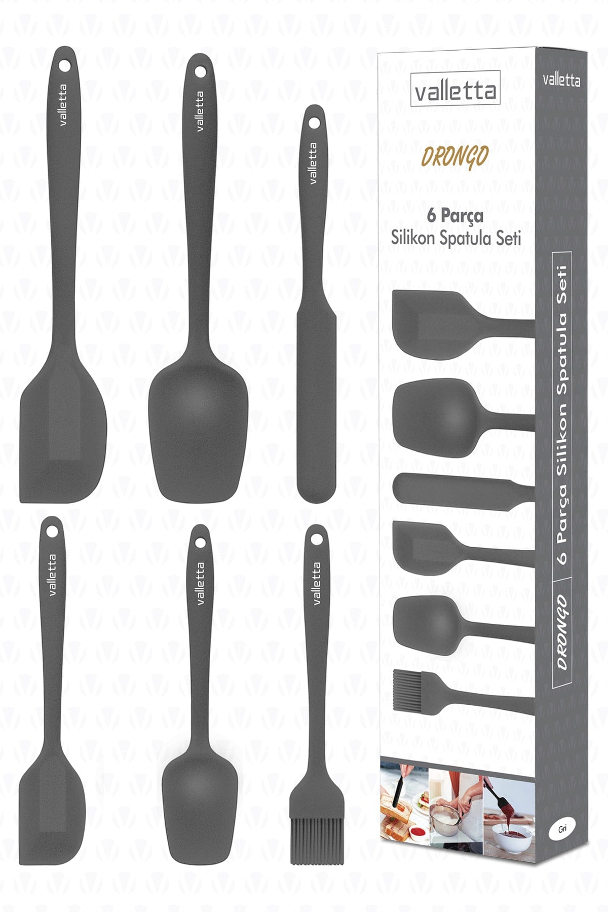 Drongo Heat Resistant Fireproof Non-Stick Silicone Spatula Set 6 Pieces Gray