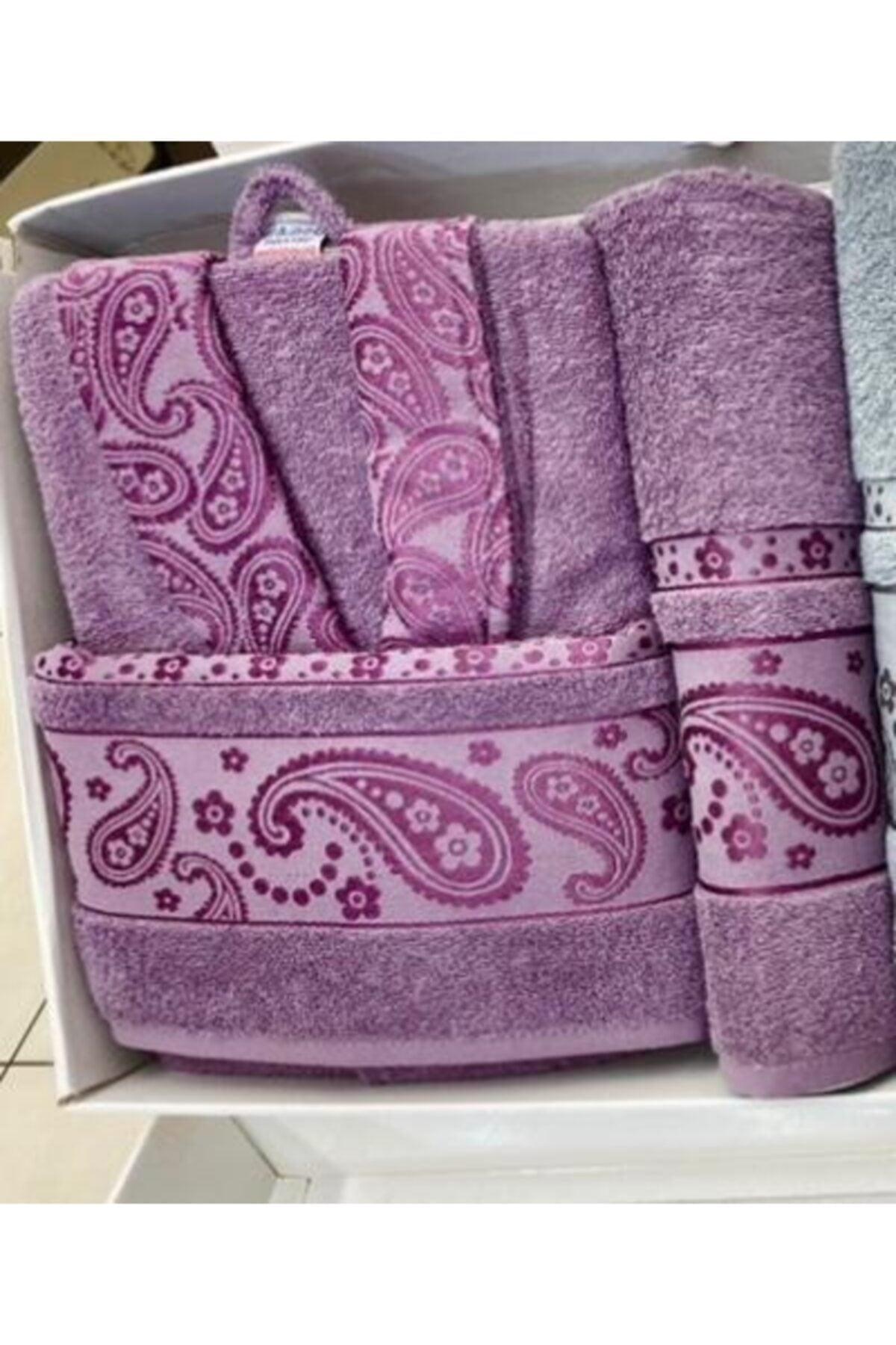 Plum Cotton Jacquard Single 3 Piece Bathrobe Set - Swordslife