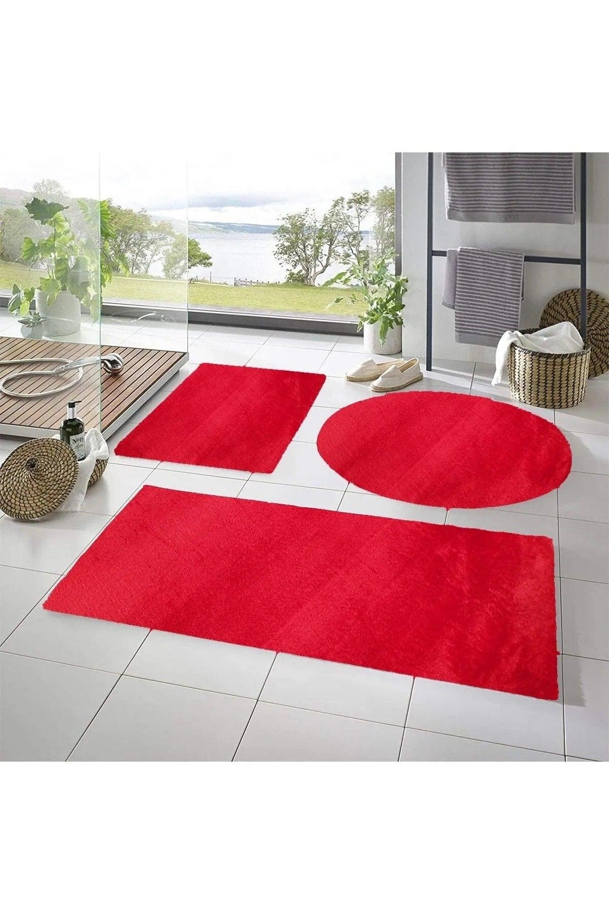 Piece Bathroom Carpet Plush Post Carpet Closet Set Red 50x90--50x60---50x50(round) - Swordslife