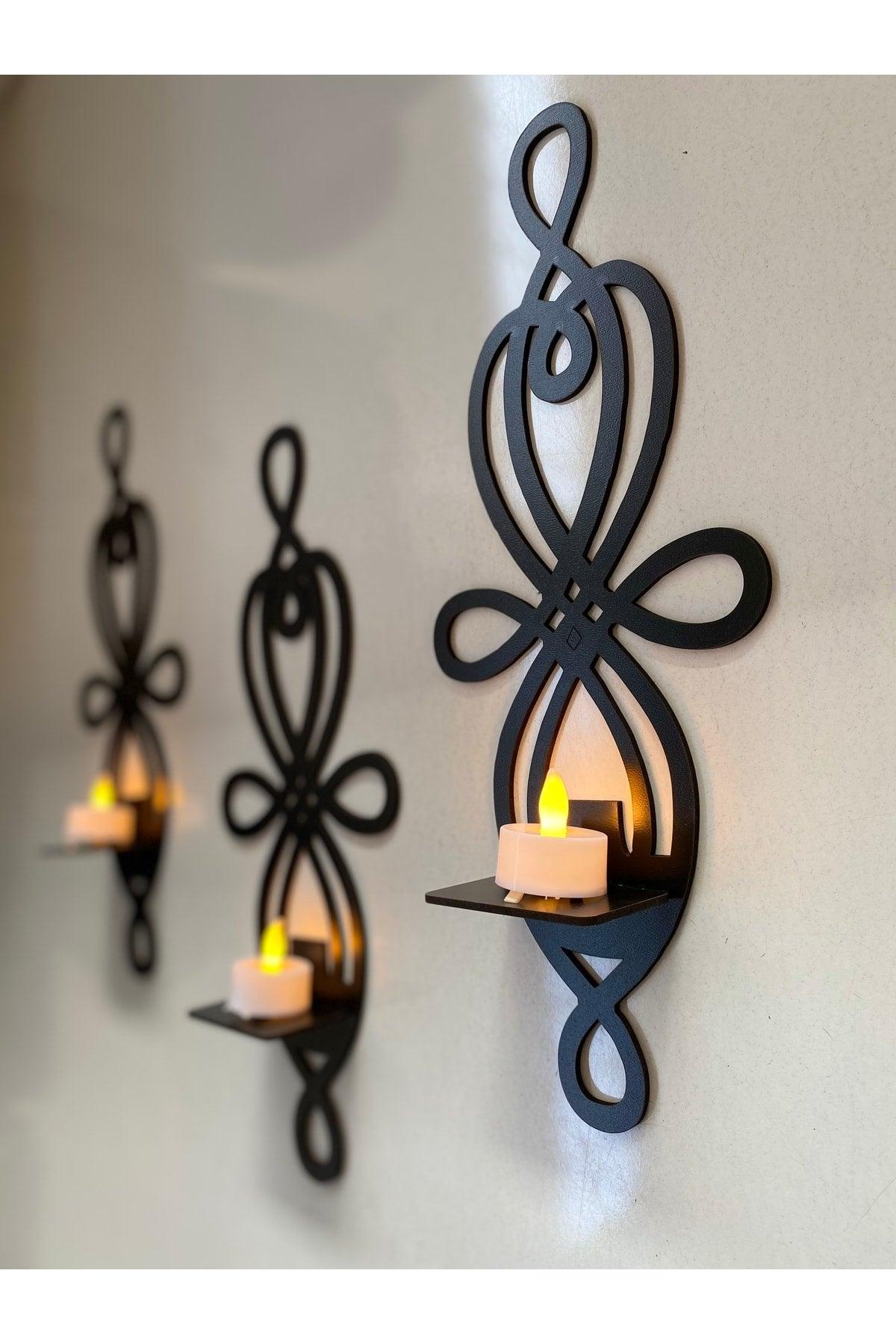 3 Piece Wooden Wall Candle Holder - Swordslife