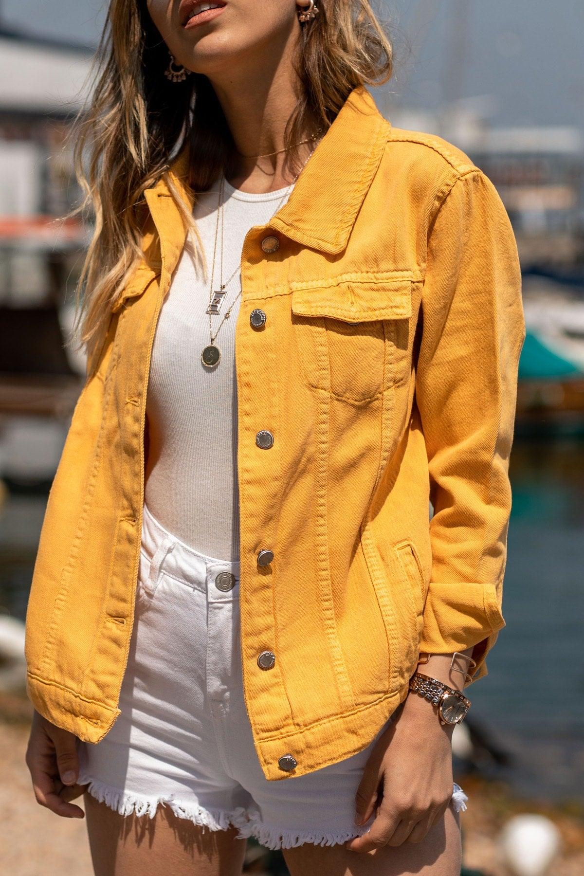 Women's Mustard Denim Jacket 8yxk4-30628-37 - Swordslife