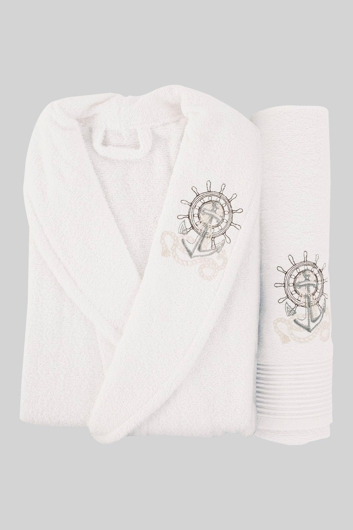 100% Cotton 2 Piece White Single Bathrobe Set - Swordslife