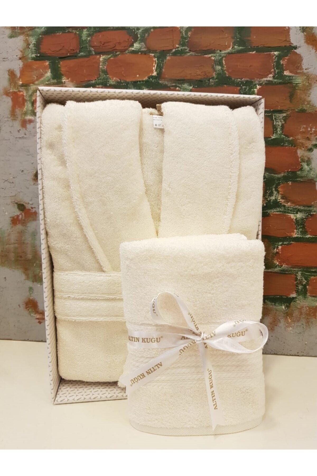 Trendy Salyaka Bathrobe + Head Towel-cream - Swordslife