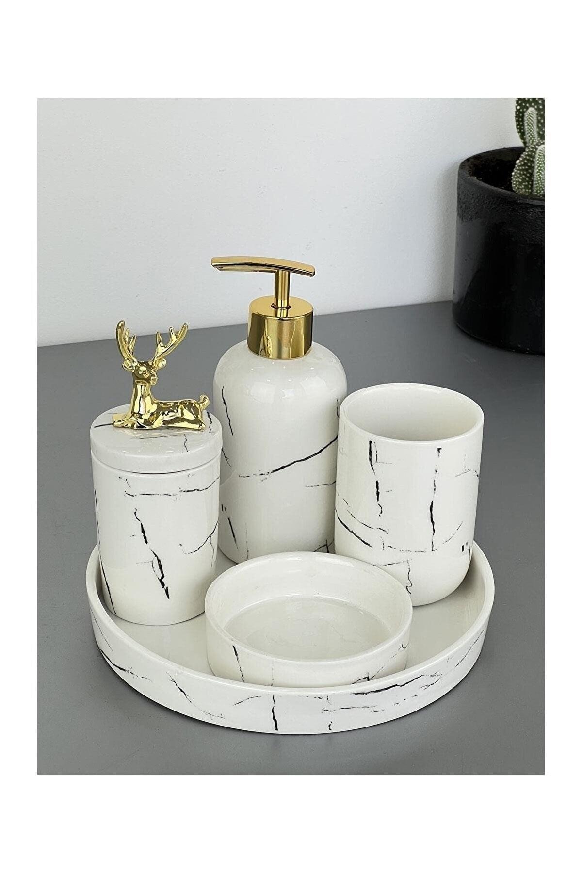 Tino White 5 Piece Porcelain Bathroom Set - Swordslife