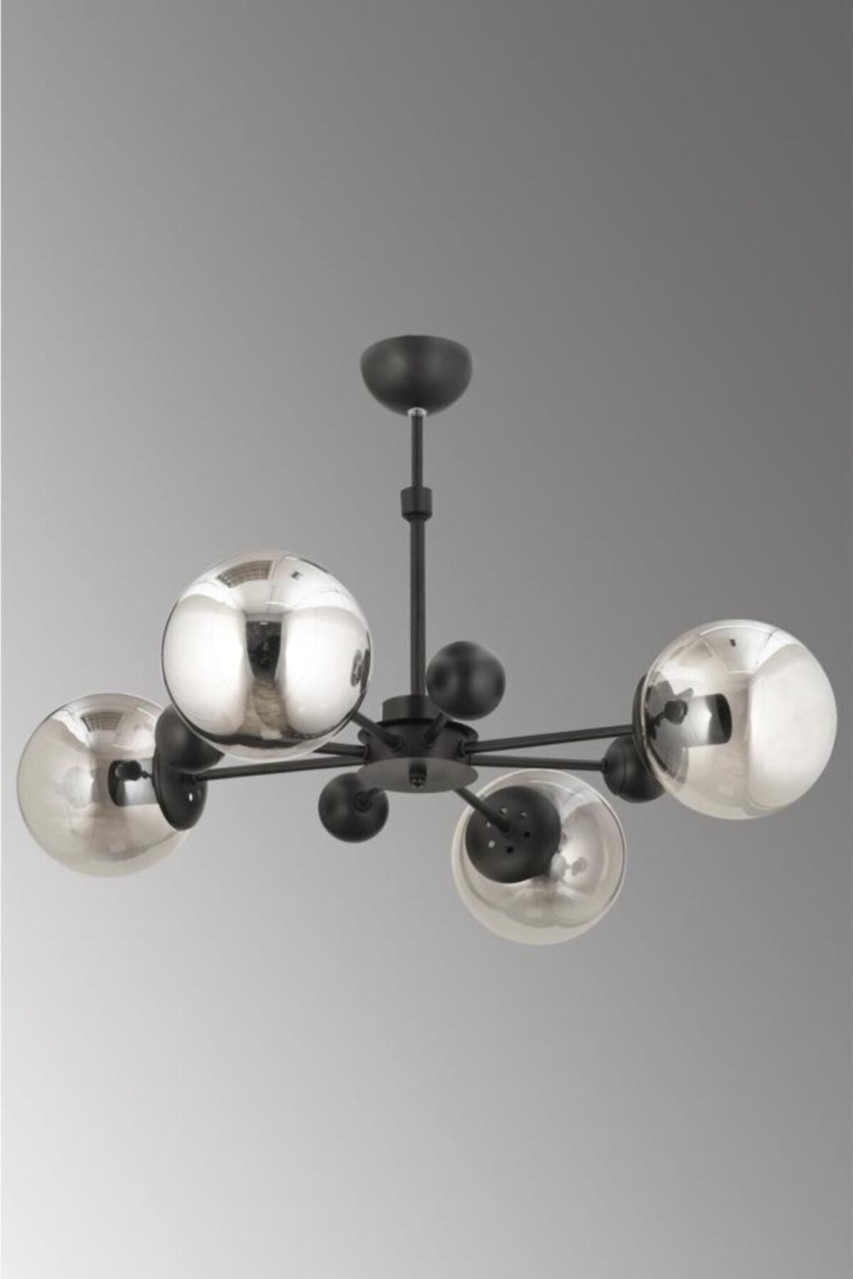 Nairobi 4-Piece Black Case Smoked Glop Glass Chandelier