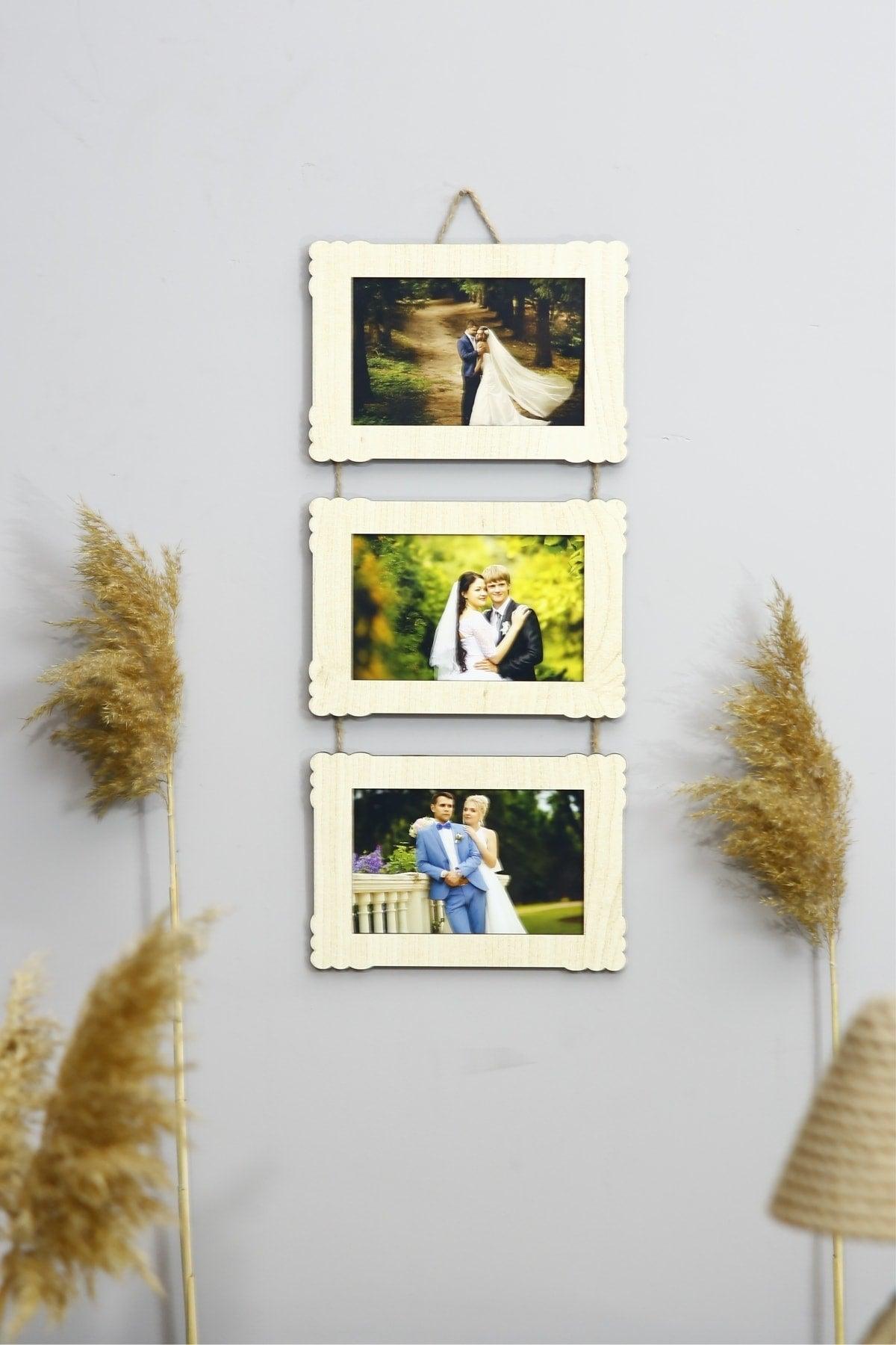 Wooden Triple 10x15 Cm Rope Photo Hanger Horizontal-color Maple - Swordslife