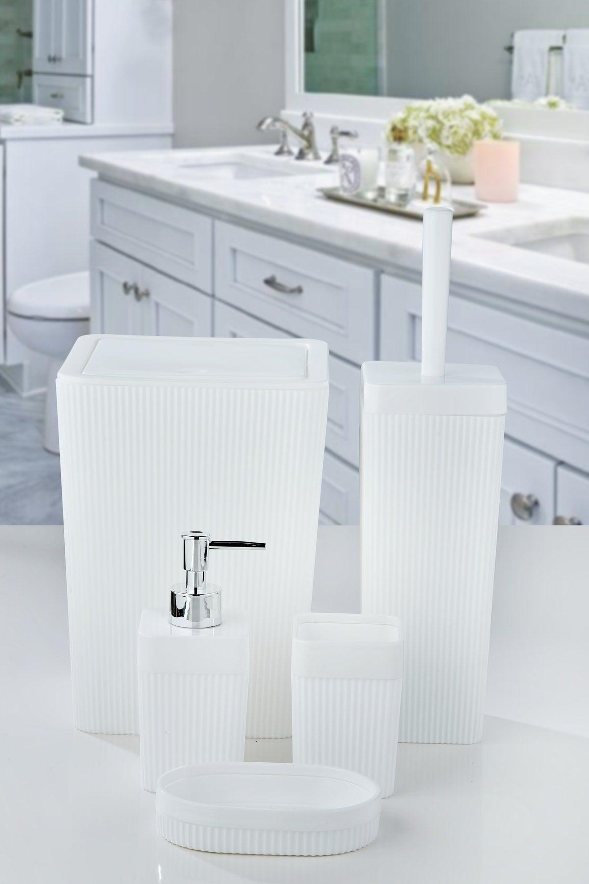 5 Piece Square Striped Bathroom Set White - 5 Piece Luxury Bathroom Set - Swordslife