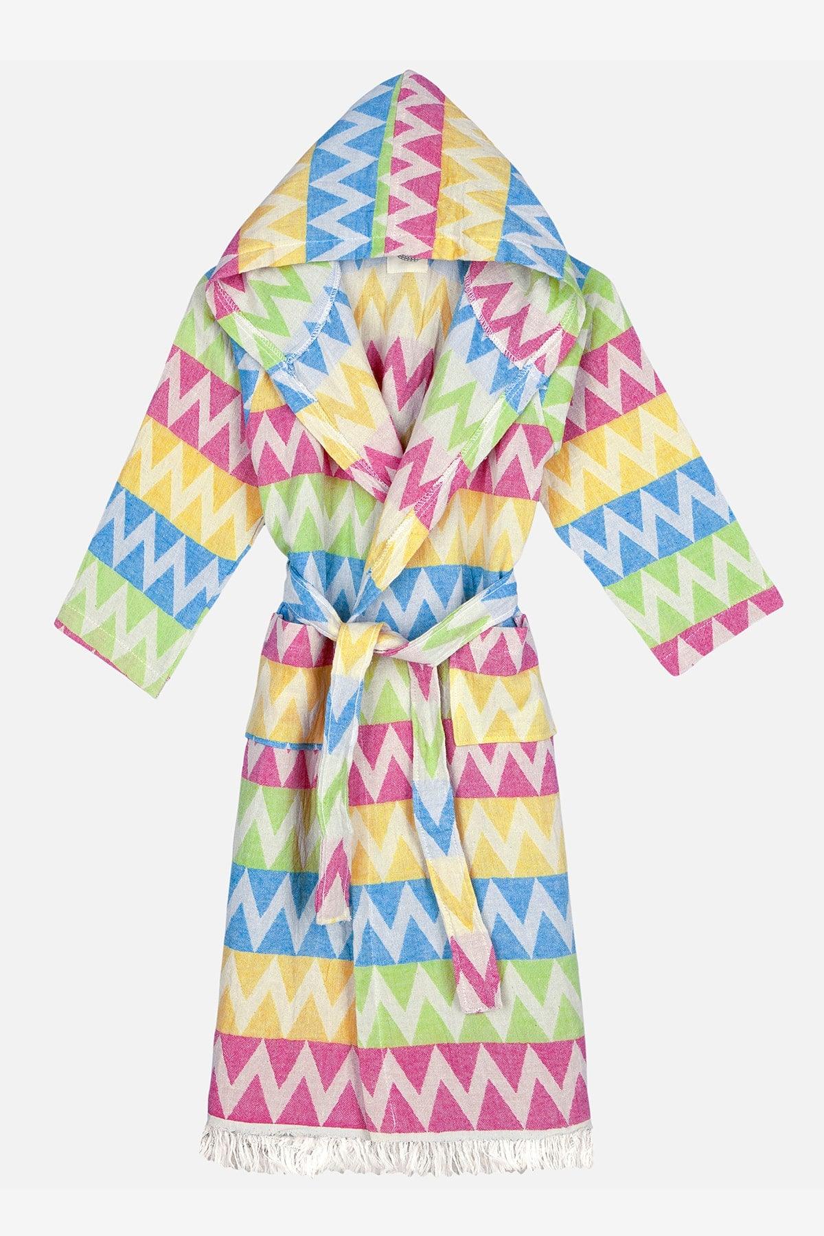 Zigzag Pattern Kids Peshtemal Beach Bathrobe - Swordslife