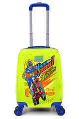 Kids Phosphorous Yellow Saks Motorcycle Patterned Child Suitcase 16733