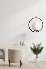 Luis Single Black Pendant Lamp with White Glass Modern Pendant Lamp Kitchen Living Room Pendant Lamp Chandelier