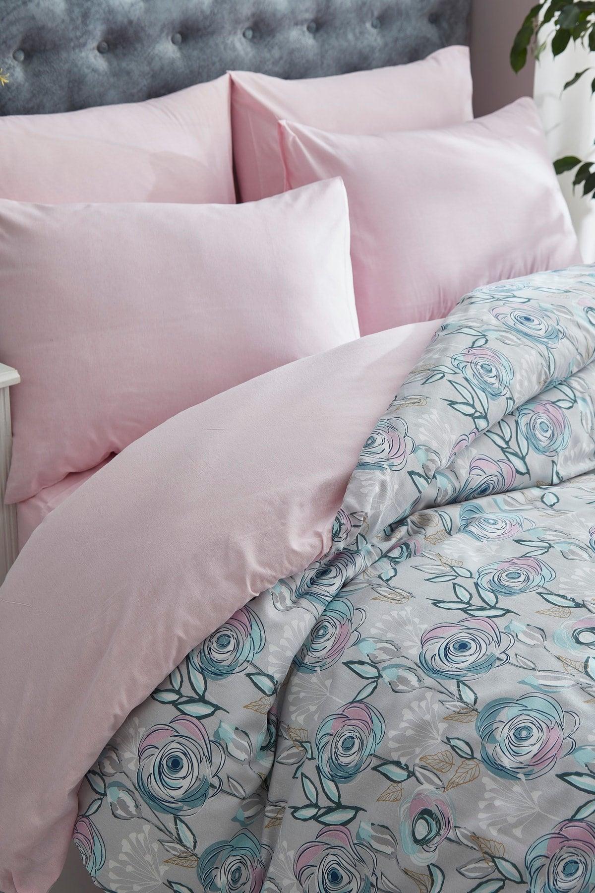 Rose Garden Powder Pink Cotton Single Duvet Cover Set - Swordslife