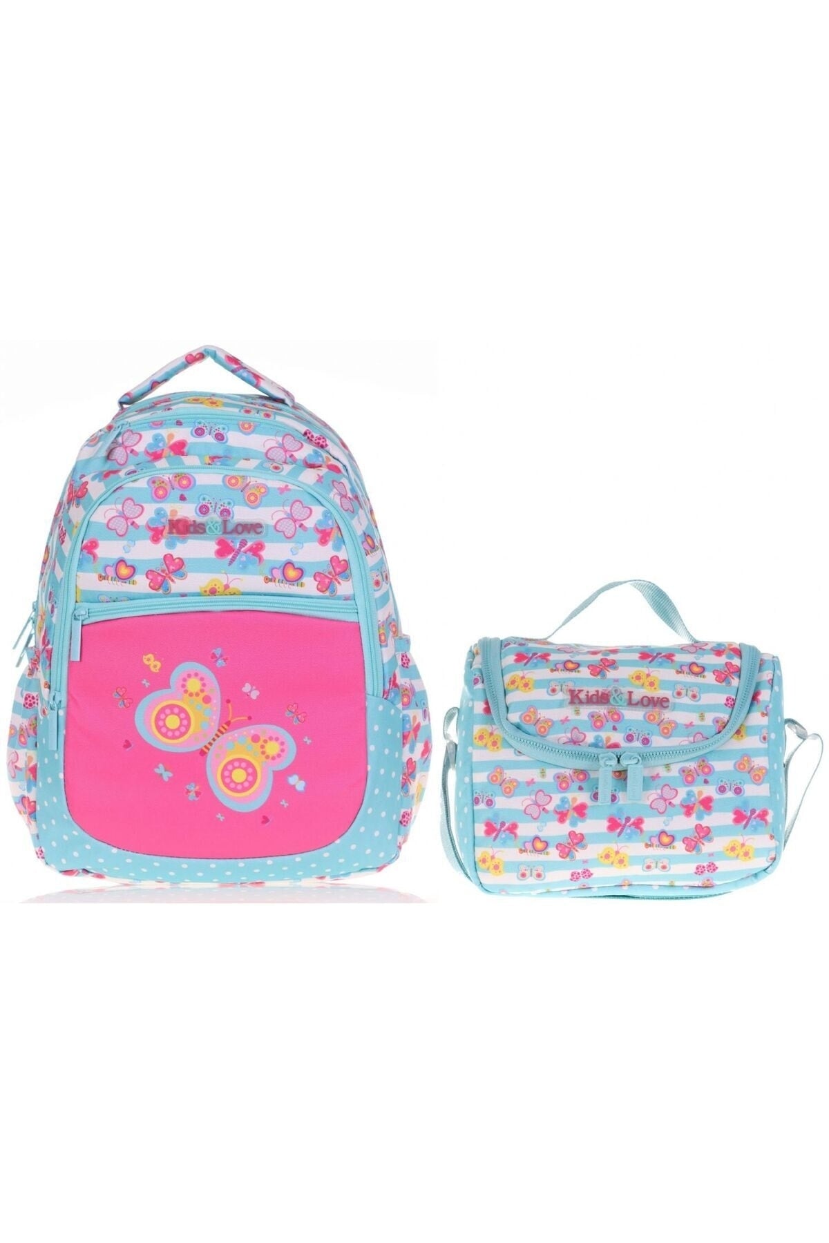 Kids&Love Pink-Turquoise Butterfly Primary School Bag and Lunch Set - Girls