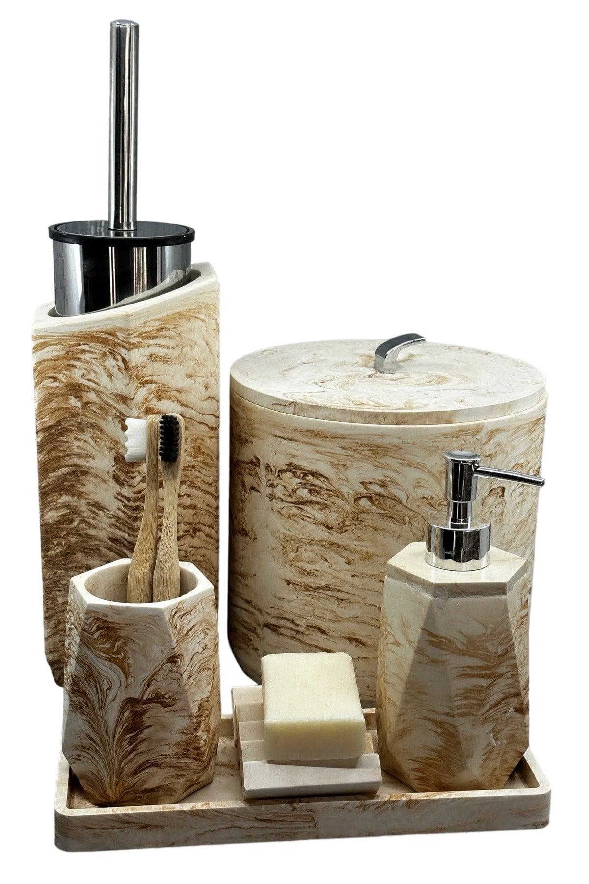 Concrete Bathroom Set Dustbin Toilet Brush Liquid Soap Dispenser - Swordslife