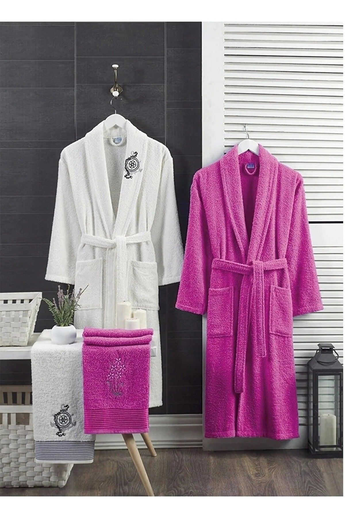 100% Cotton Embroidered Head Towel Bathrobe Set of 4 Dowry Set Turkish Bath Set Bath Set - Swordslife