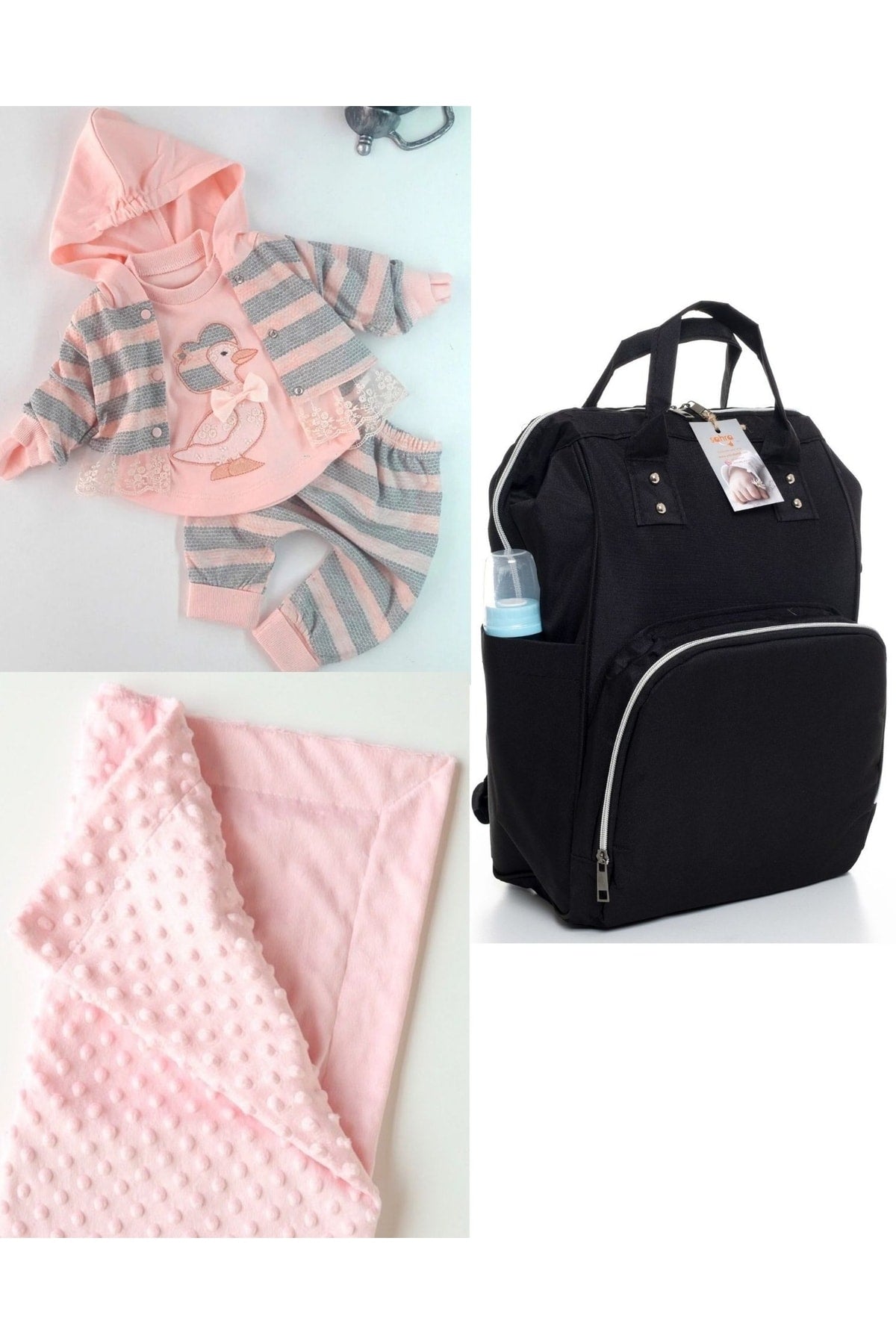 Functional Mother Baby Care Backpack, 100% Cotton Hospital Outlet And Chickpea Blanket Set