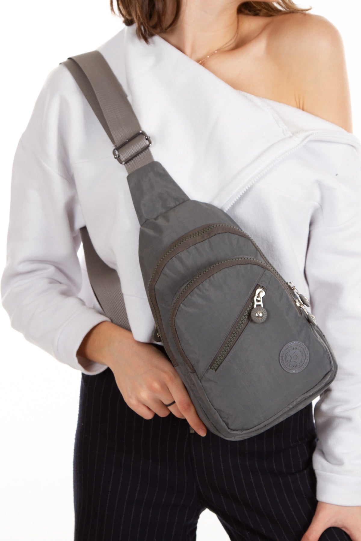 Unisex Crinkle Waterproof Bag, Crossbody Shoulder And Chest Bag, Bodybag, Gray Color