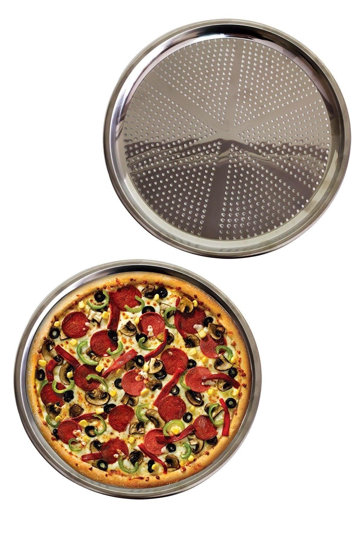 Perforated Steel Pizza And Lahmacun Tray Large -36 Cm - Swordslife