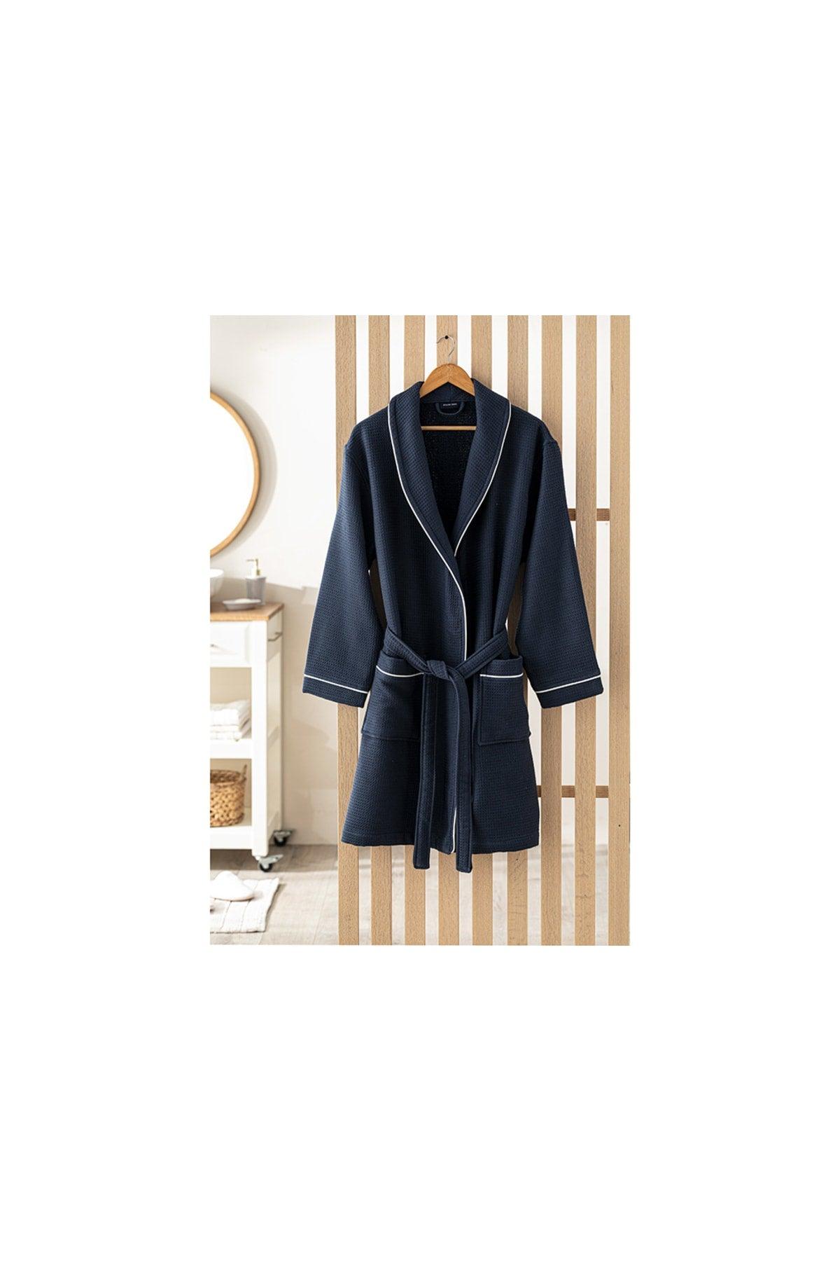 Thin Single Face Pique Shawl Collar Bathrobe L-xl Navy Blue - Swordslife