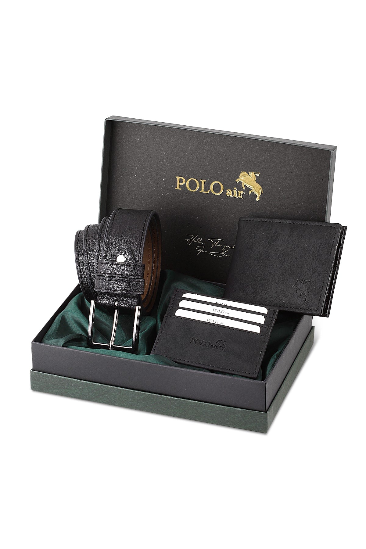 Belt Wallet Card Holder Black Set in Gift Box