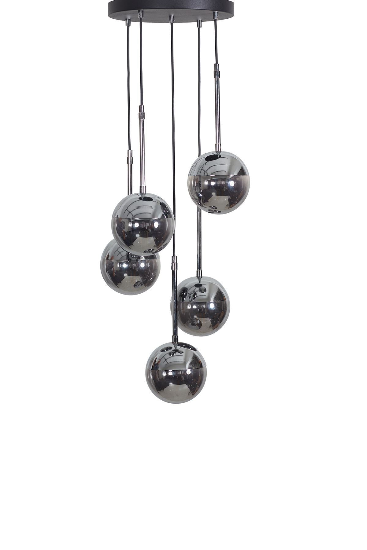 Nova 5-Piece Chrome-black Metal Body Smoked Glass Design Luxury Pendant Lamp Chandelier