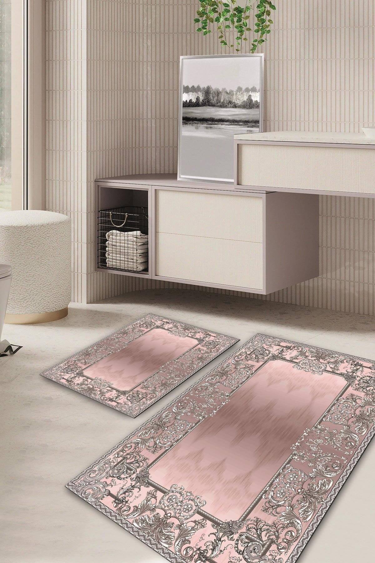 Classic Patterned Non-Slip Base Washable Set of 2 Bathroom Carpet Doormat Closet Set Kt-kzhk-83 - Swordslife