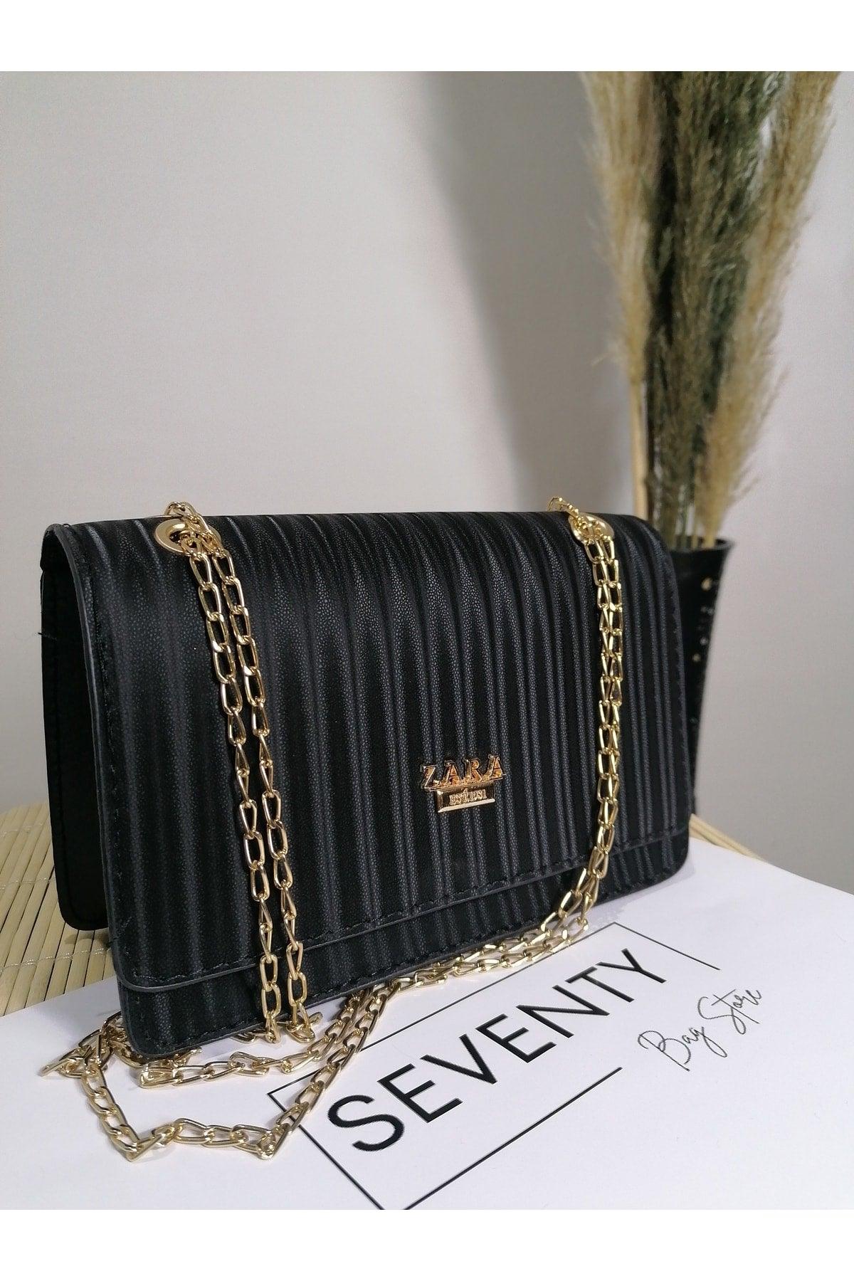 Black Evening Bag Satin Look. Chain Strap. Handbag - Swordslife