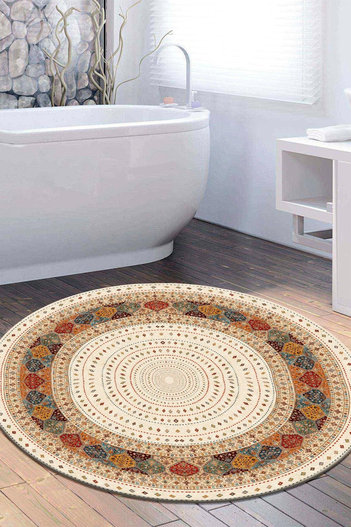 Punto Non-Slip Dot Base Washable Non-Slip (100x100) Round Bath Mat And Bathroom Rug - Swordslife