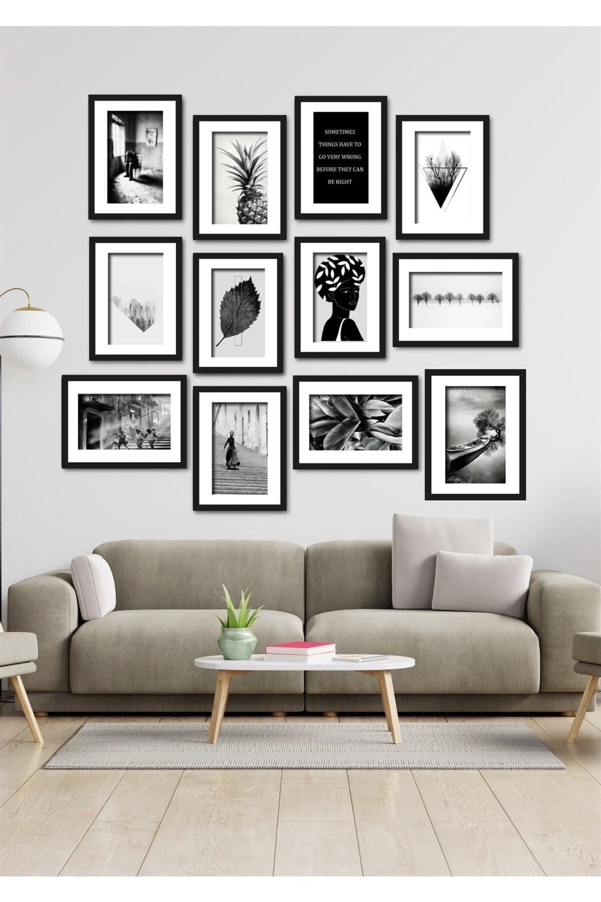 12 Pieces Black White Patterns Wall Decor Painting Set For Living Room Living Bedroom Office Kitchen - Swordslife