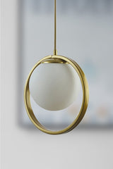 Nina Modern Metal Gold Color Ring Closed White Glass Single Chandelier