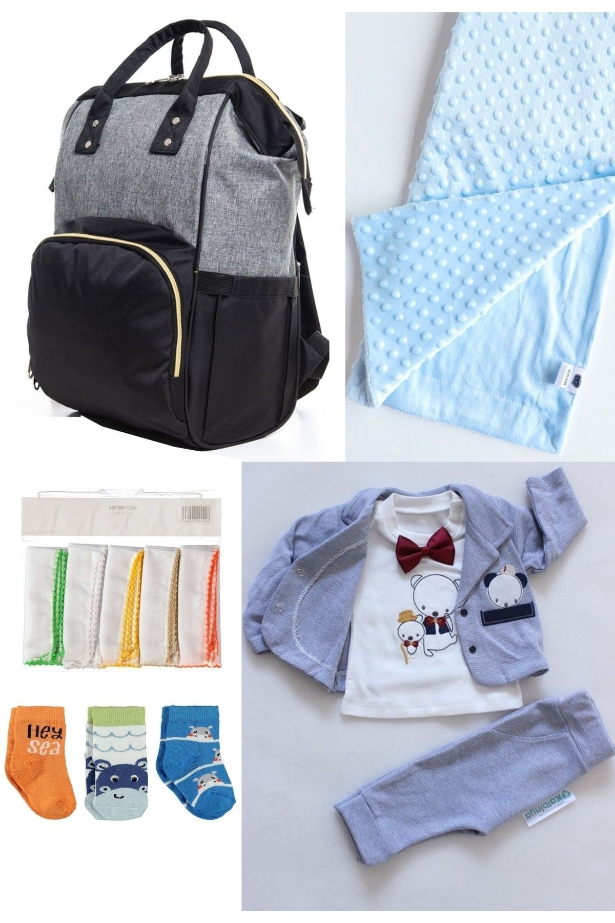 5 Piece Maternity Set (Baby Care Backpack, Hospital Exit, Chickpea Blanket, 10 Wipes and 3 Socks)