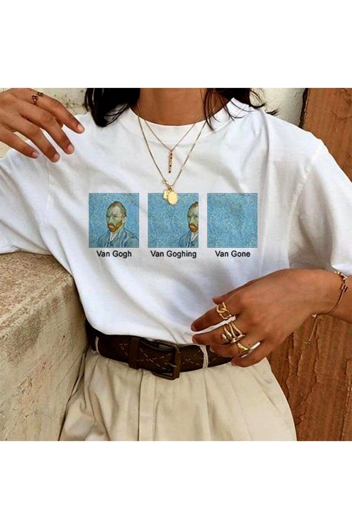 Cotton Combed Fabric Oversize Van Gogh Printed White Tshirt - Swordslife