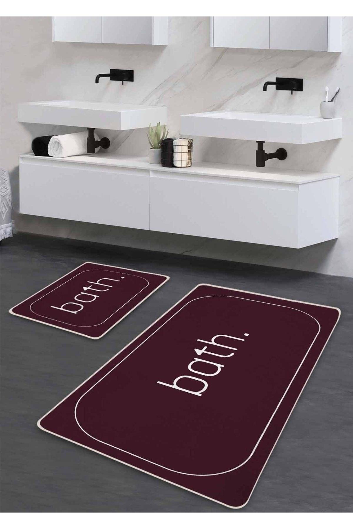 Non-Slip Base Washable Double Bath Mat - Plum Bath Patterned 60*100 Cm - 50*60 Cm - Swordslife