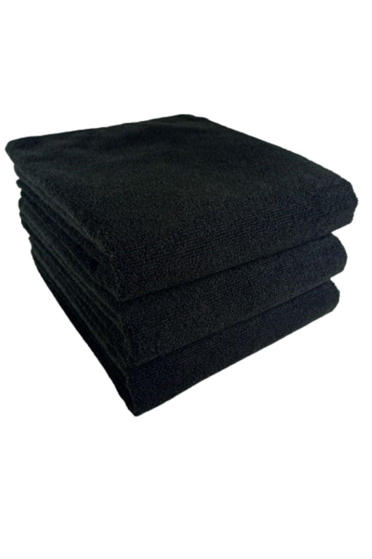 3 Pieces Black Microfiber Hand Face Hairdresser Sports Towel 50x90 Cm - Swordslife