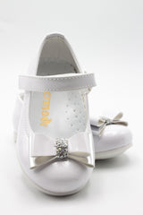 Bow Stone Detail Baby Flats White