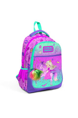 Kids Light Pink Purple Unicorn Princess Pattern Three Compartment School Backpack 23481