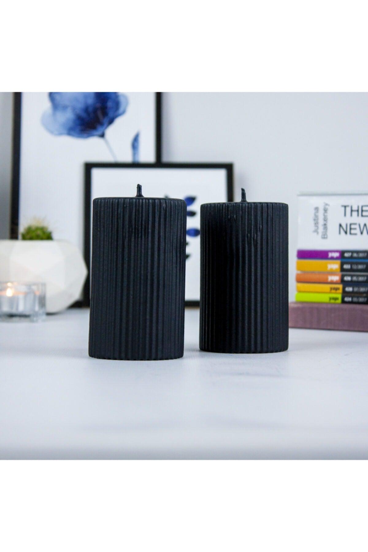 Corrugated Cylinder Set of 2 Candles 10 Cm Black - Swordslife