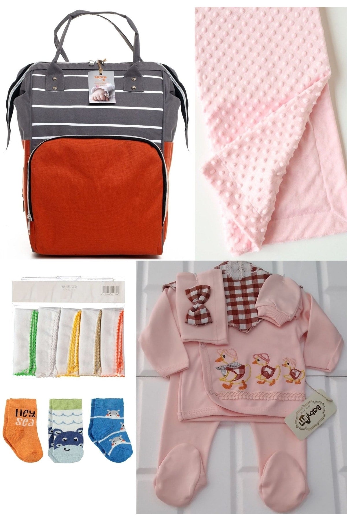 5 Piece Maternity Set (Baby Care Backpack, Hospital Exit, Chickpea Blanket, 10 Wipes and 3 Socks)