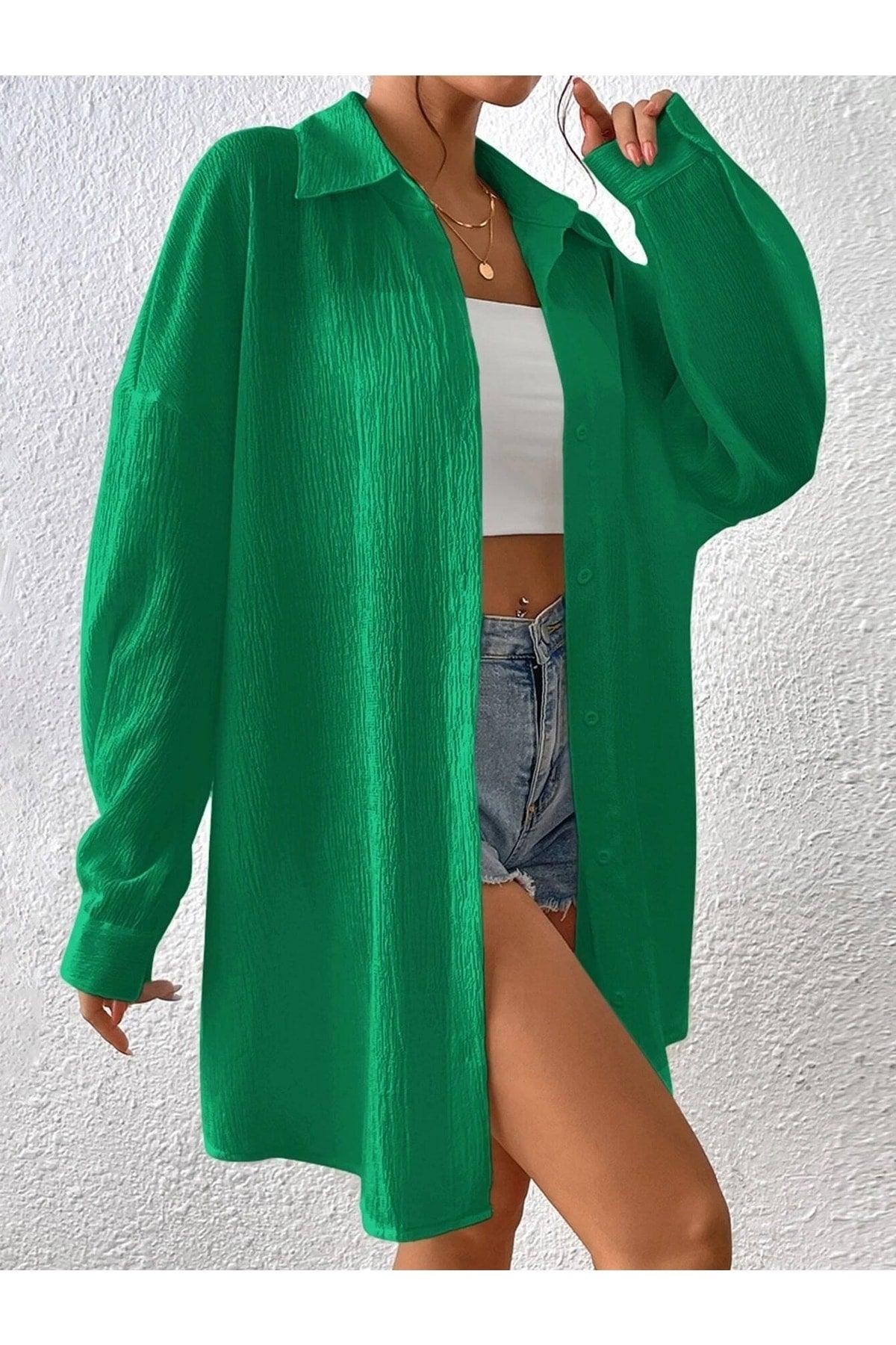 Women's Green Oversize Long Shirt - Swordslife